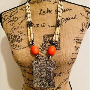 Silver, Cream, Black & Orange Long necklace